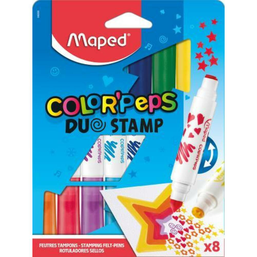 MAPED Feutres DUO STAMP COLOR'PEPS, pochette carton de 8 feutres