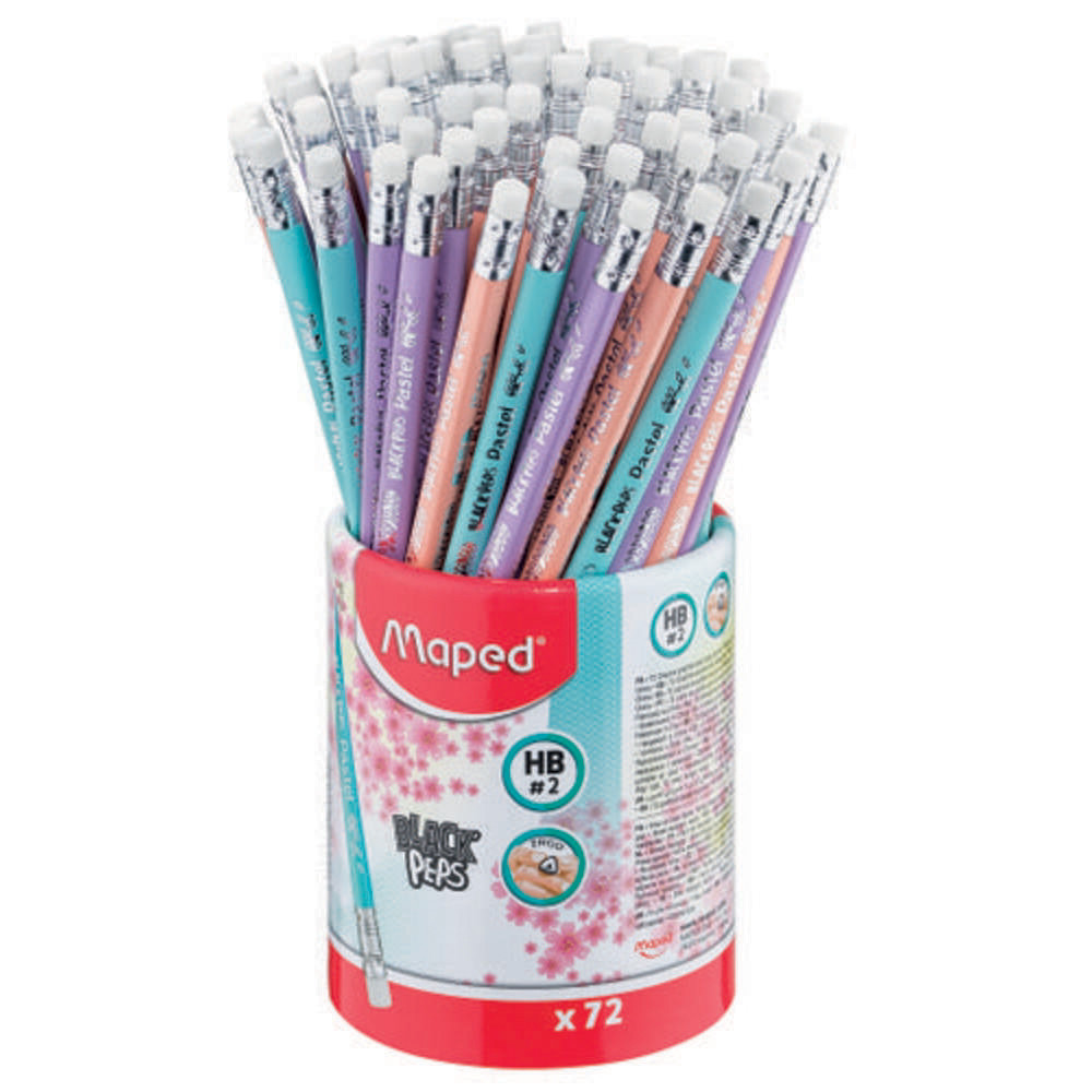 MAPED Crayons graphite PASTELS embout gomme HB en pot de 72