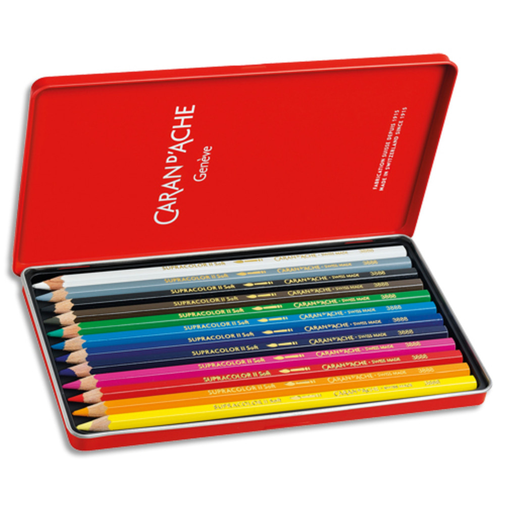 CARAN D'ACHE Bote mtal de 12 crayons de couleur Aquarellables SUPRACOLOR