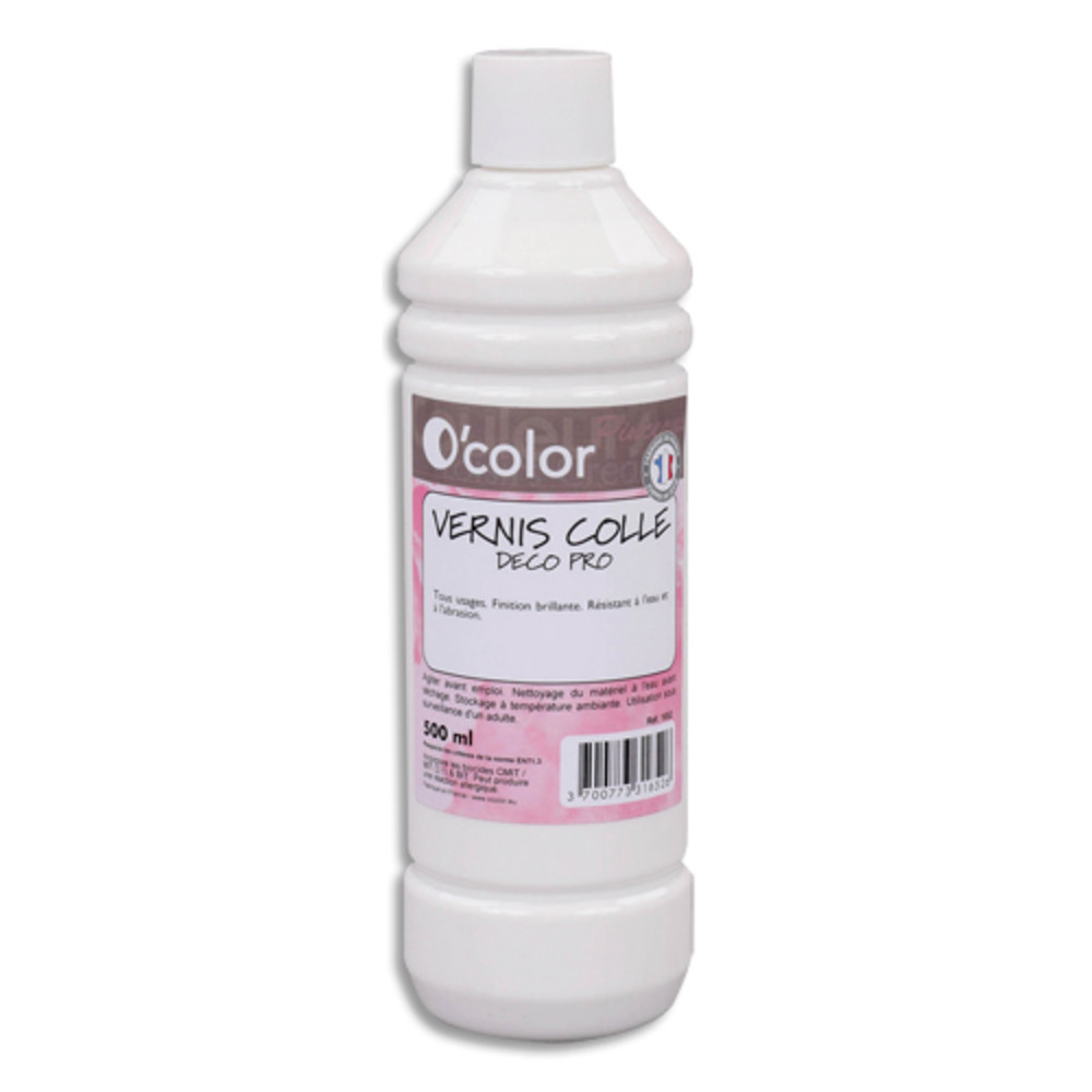 O COLOR O'COLOR Flacon de 500 ml de Vernis colle Blanc Deco Pro, sans acide ni solvant, tous types papier dcors