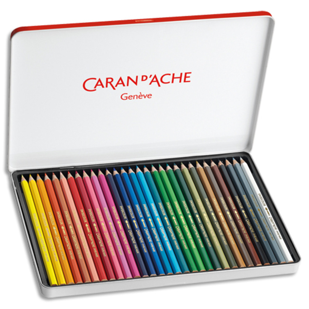 CARAN D'ACHE Bote mtal de 30 crayons de couleur Aquarellable SWISSCOLOR METAL SWISS DRAPEAU
