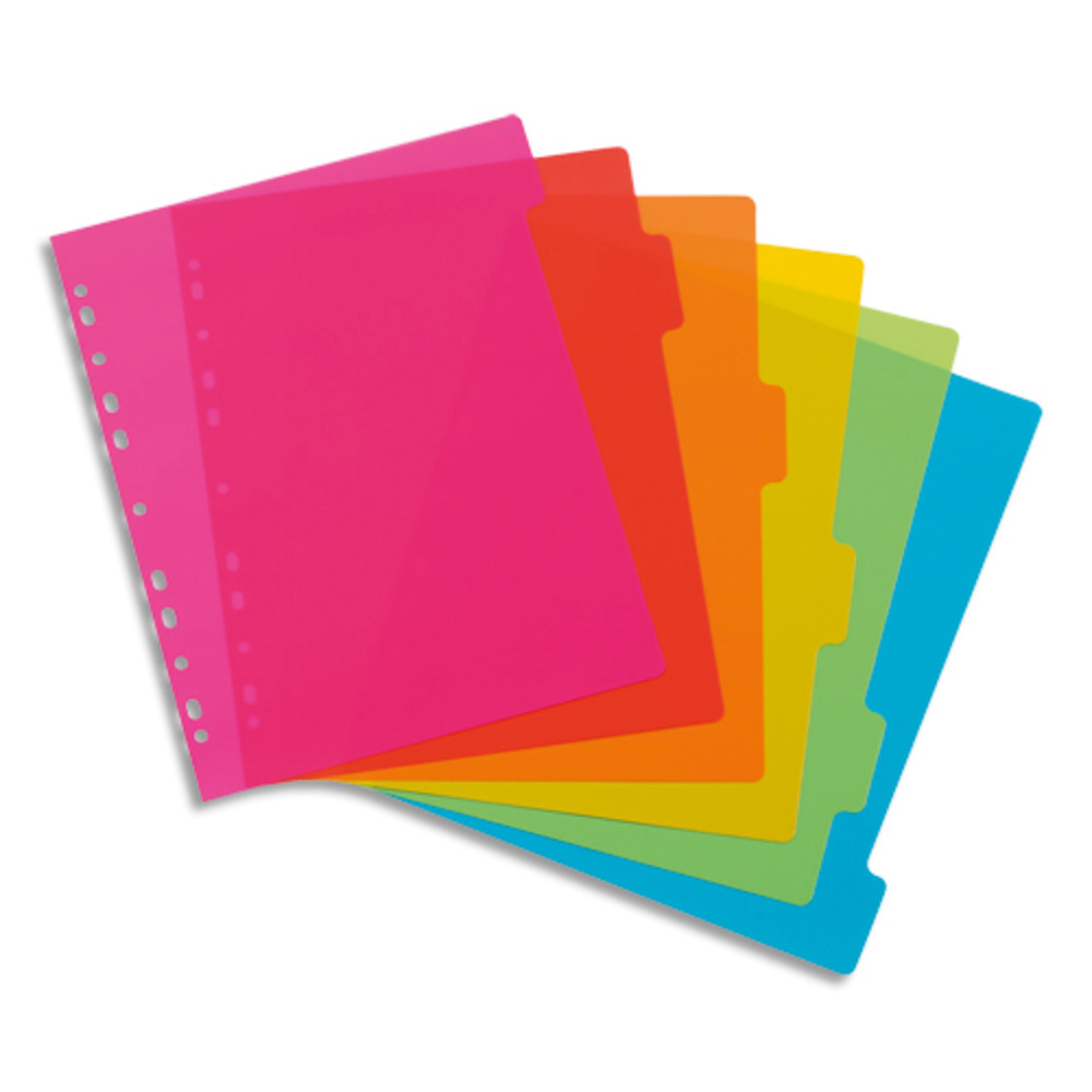 VIQUEL Jeu de 6 intercalaires polypropylne HAPPYFLUO A4 maxi. Coloris fluo multicolores