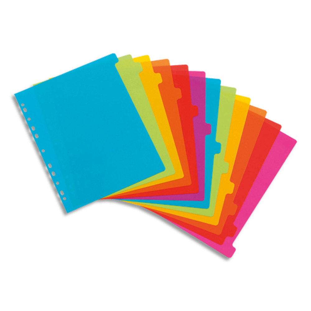 VIQUEL Jeu de 12 intercalaires polypropylne HAPPYFLUO A4 maxi. Coloris fluo multicolores