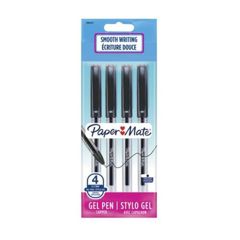 PAPER MATE PAPERMATE Sachet de 4 stylos Gel Jiffy  capuchon pointe ultra fine 0,5 mm. Encre Noire.