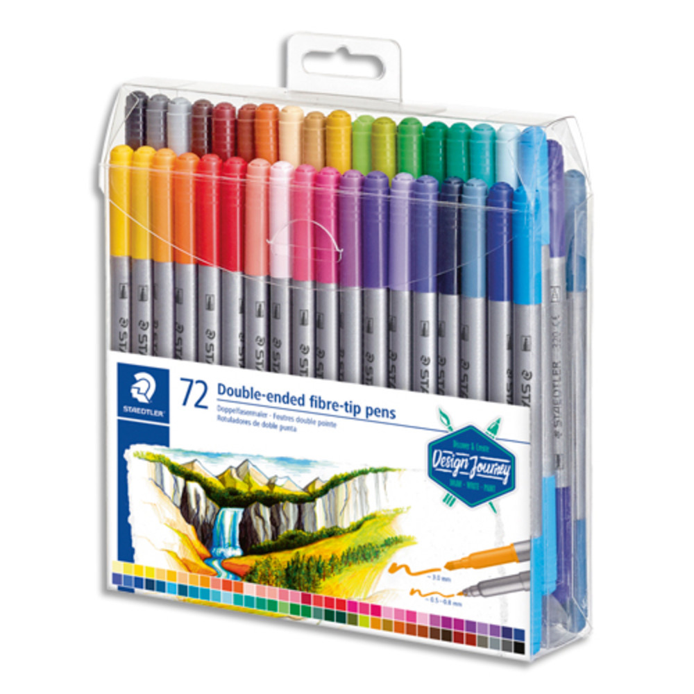 STAEDTLER Set 72 Feutres de coloriage double pointe fine 0,5  0,8mm et large 3mm,  base d'eau, assortis