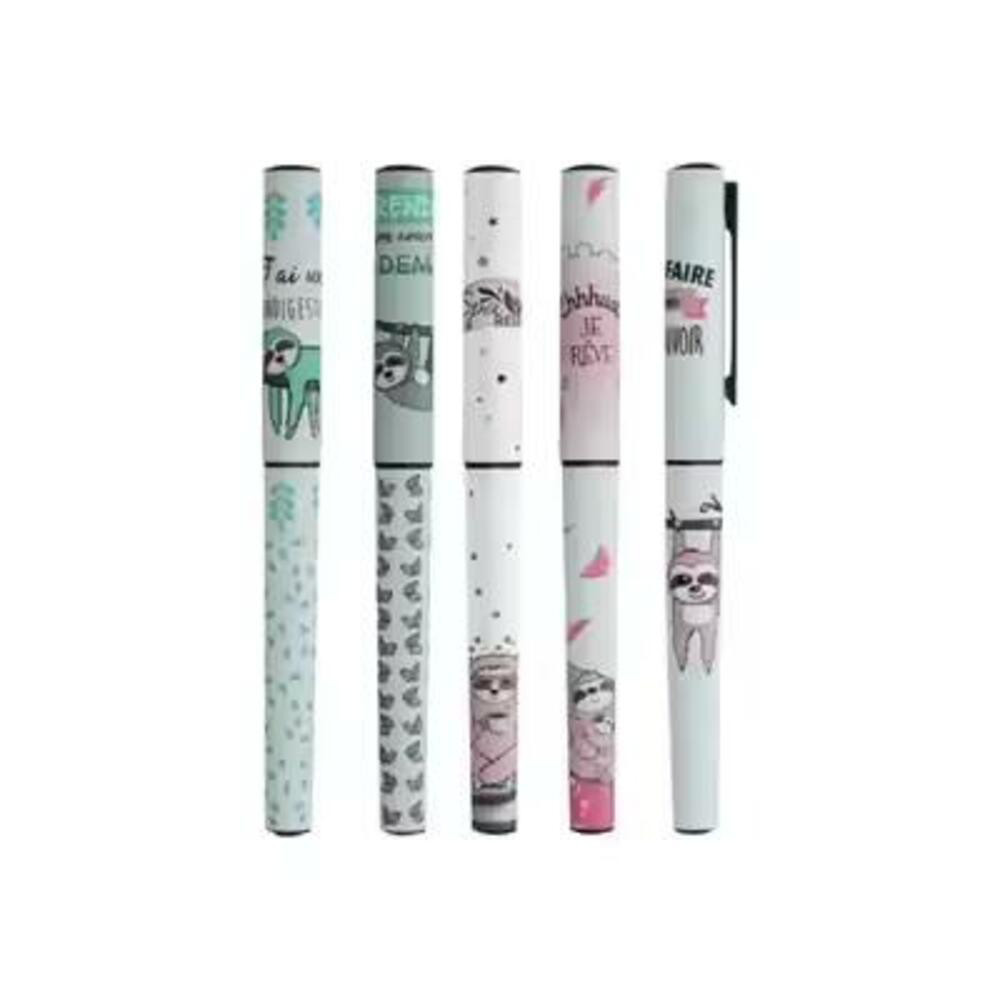 SIGN CARPENTRAS PLUMINK Stylo-plume INK ''Paresseux'' ''Super Pouvoir'' Corps mtal 5 motifs assortis