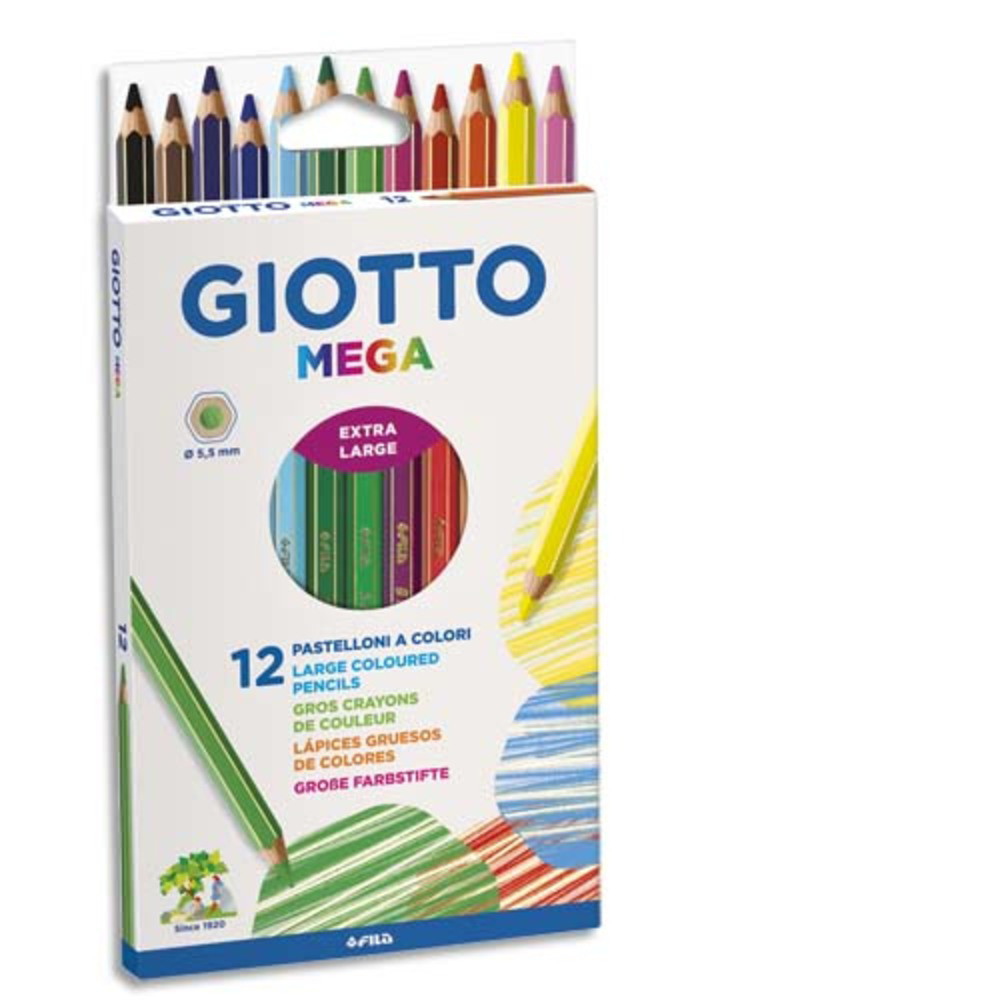 GIOTTO Etui de 12 crayons de couleur hexagonaux Mga assortis diamtre 5 mm