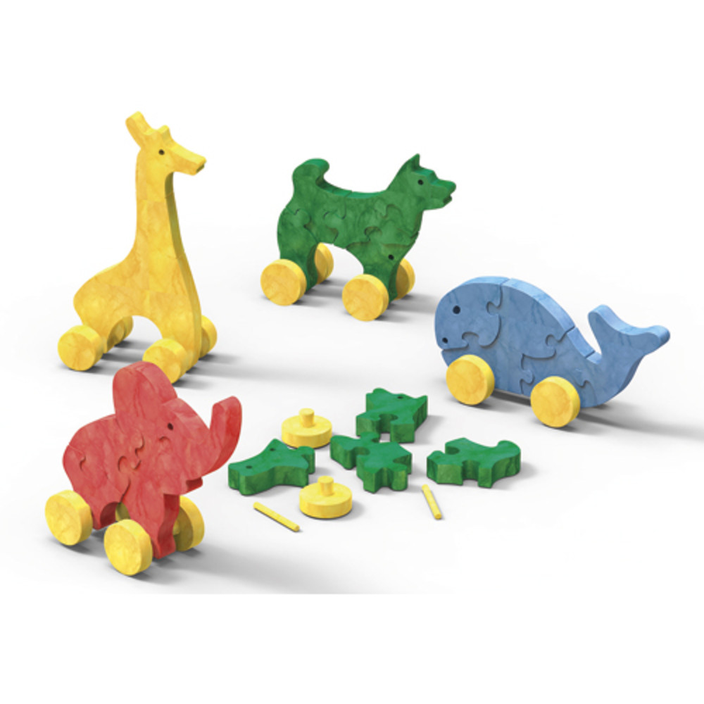 LUDUS Sachet de 4 Animaux puzzles 3D  assembler sur roues lger, recyclable,  partir de 3 ans