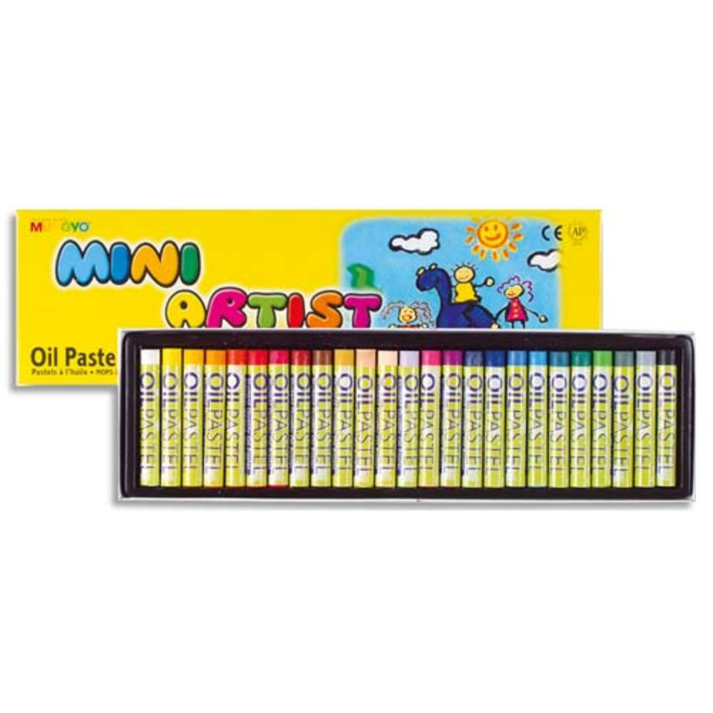 MUNGYO Bote de 24 Pastels  l'huile, pigmentation extra fine, fort pouvoir couvrant, D8 x L59mm assortis