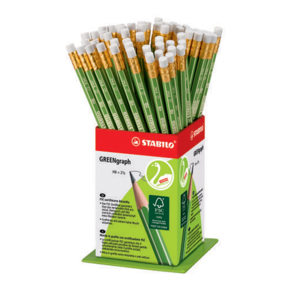 STABILO Godet de 60 crayons graphite GREENgraph HB bout gomme