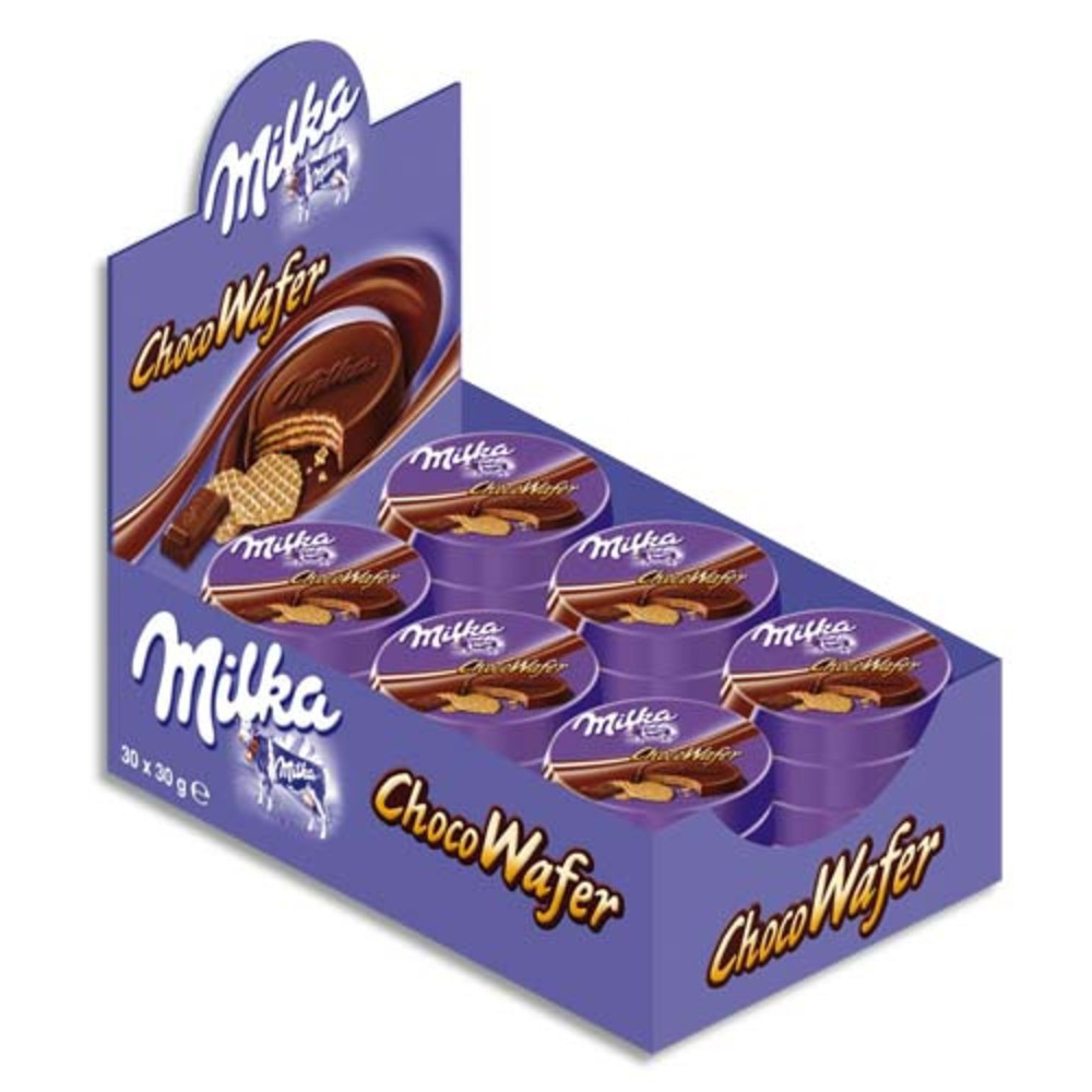 MILKA Bote prsentoir de 30 Mdaillons gaufrs au chocolat Choco Wafer de 30g