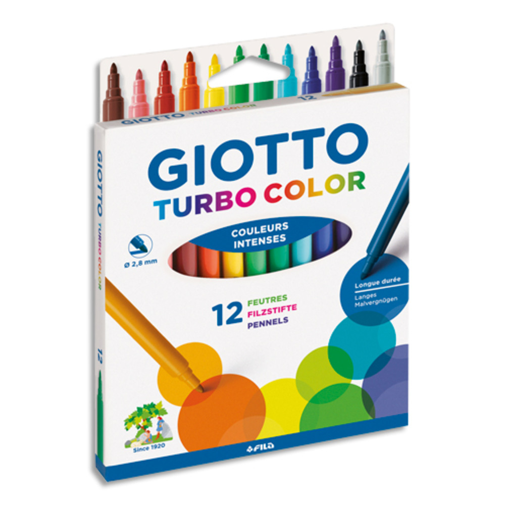 GIOTTO Etui 12 feutres de coloriage Turbo Color. Pointe moyenne. Coloris assortis.