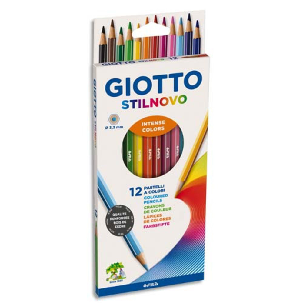 GIOTTO Etui 12 crayons de couleur Stilnovo. Corps hexagonal, diamtre 3,3mm. Coloris assortis