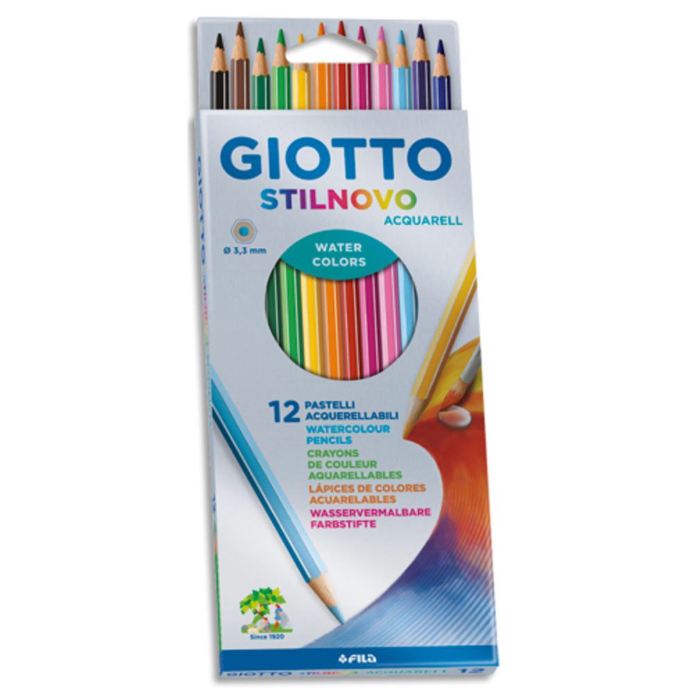GIOTTO Etui de 12 crayons de couleur hexagonaux Stilnovo Aquarelle assortis diamtre 3,3mm