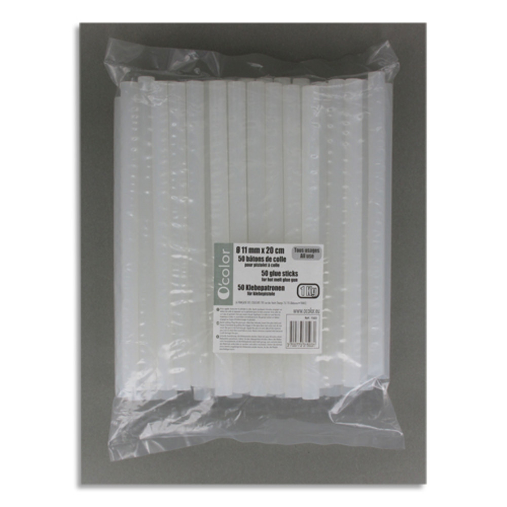 O COLOR O'COLOR Sachet de 50 btons de colle tous usage pour pistolet, diamtre 11 mm, longueur 20 cm