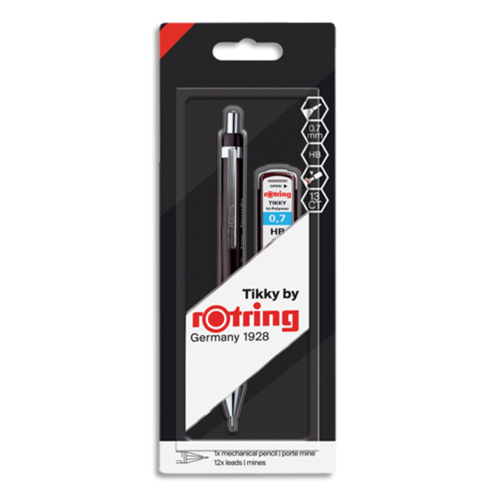 ROTRING Blister 1 porte-mines TIKKY 0,7mm + 1 tui de 12 mines 0,7mm HB