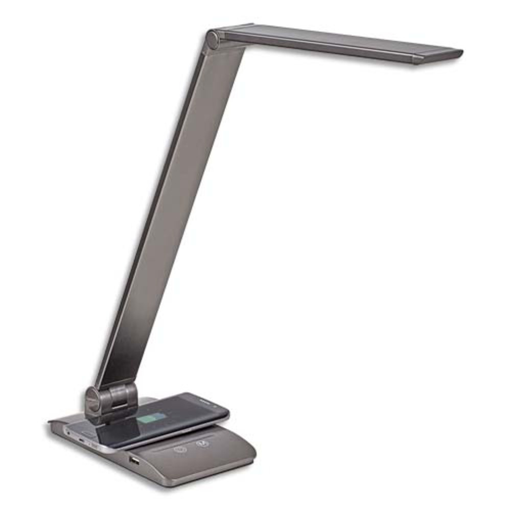 MAUL Lampe de bureau MaulStella Qi, led intgres, 4 intensits, 3 niveaux tempratures, USB, gris fonc