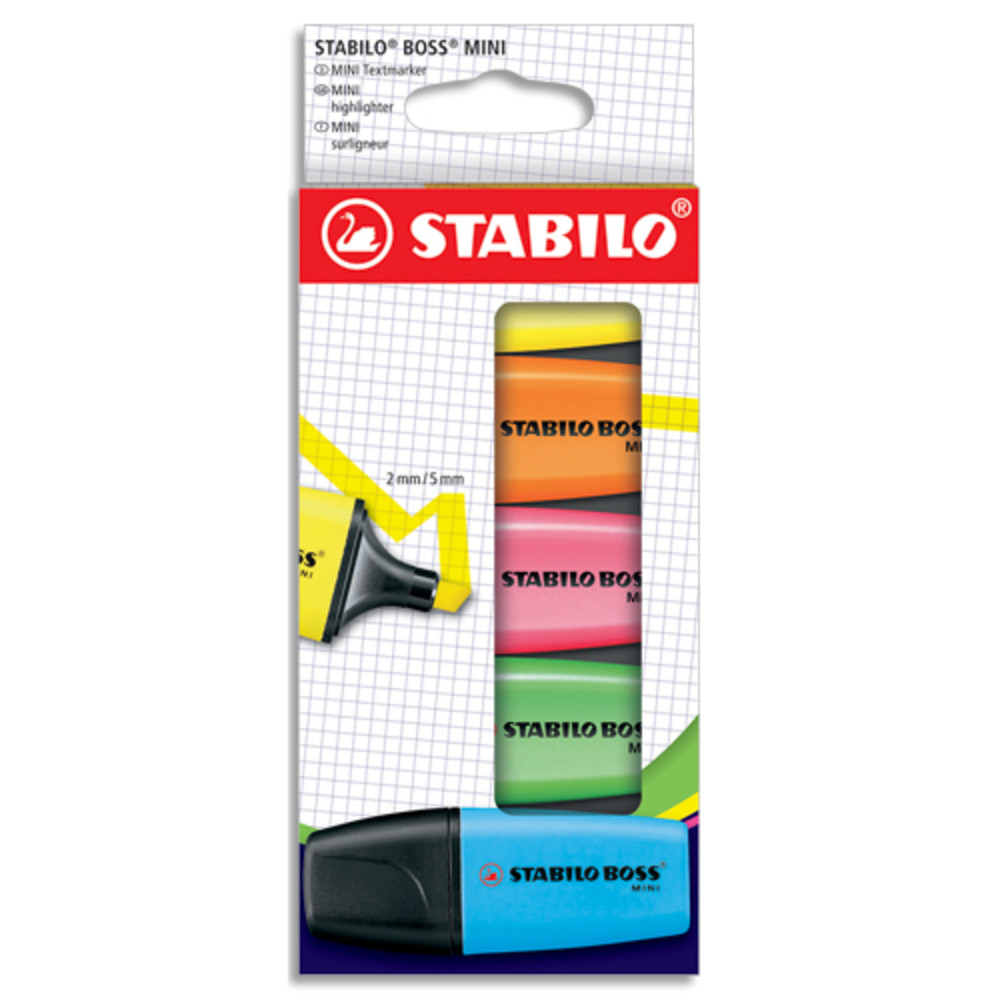 STABILO BOSS MINI surligneur pointe biseaute - Etui carton de 5 surligneurs - Coloris assortis