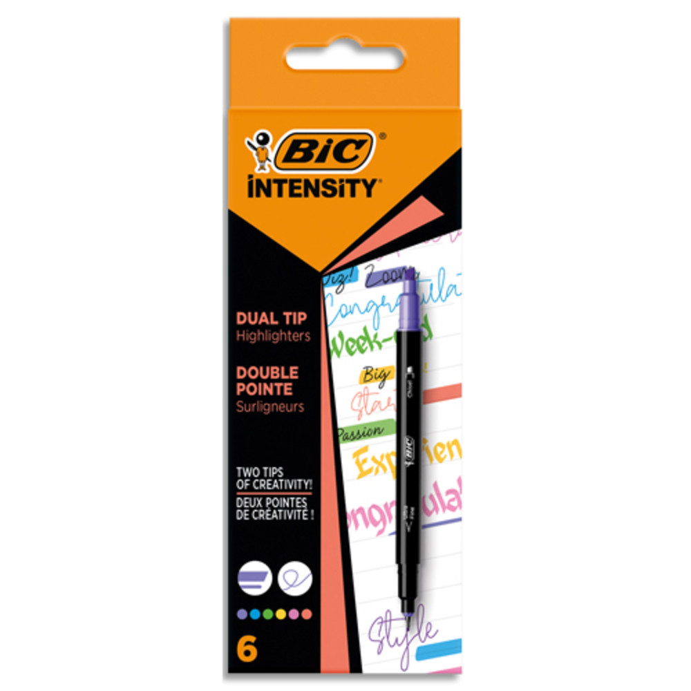 BIC Etui x 6 feutres double pointe : 1 pointe biseau pour surligner et 1 pointe fine pour crire.