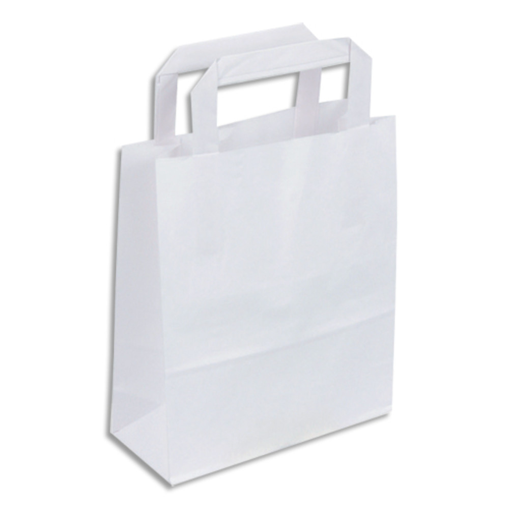 INAPA Lot 50 sac en papier kraft blanc 80 g/m. Poignes plates. Dimensions 33x44cm. Soufflets latraux 15