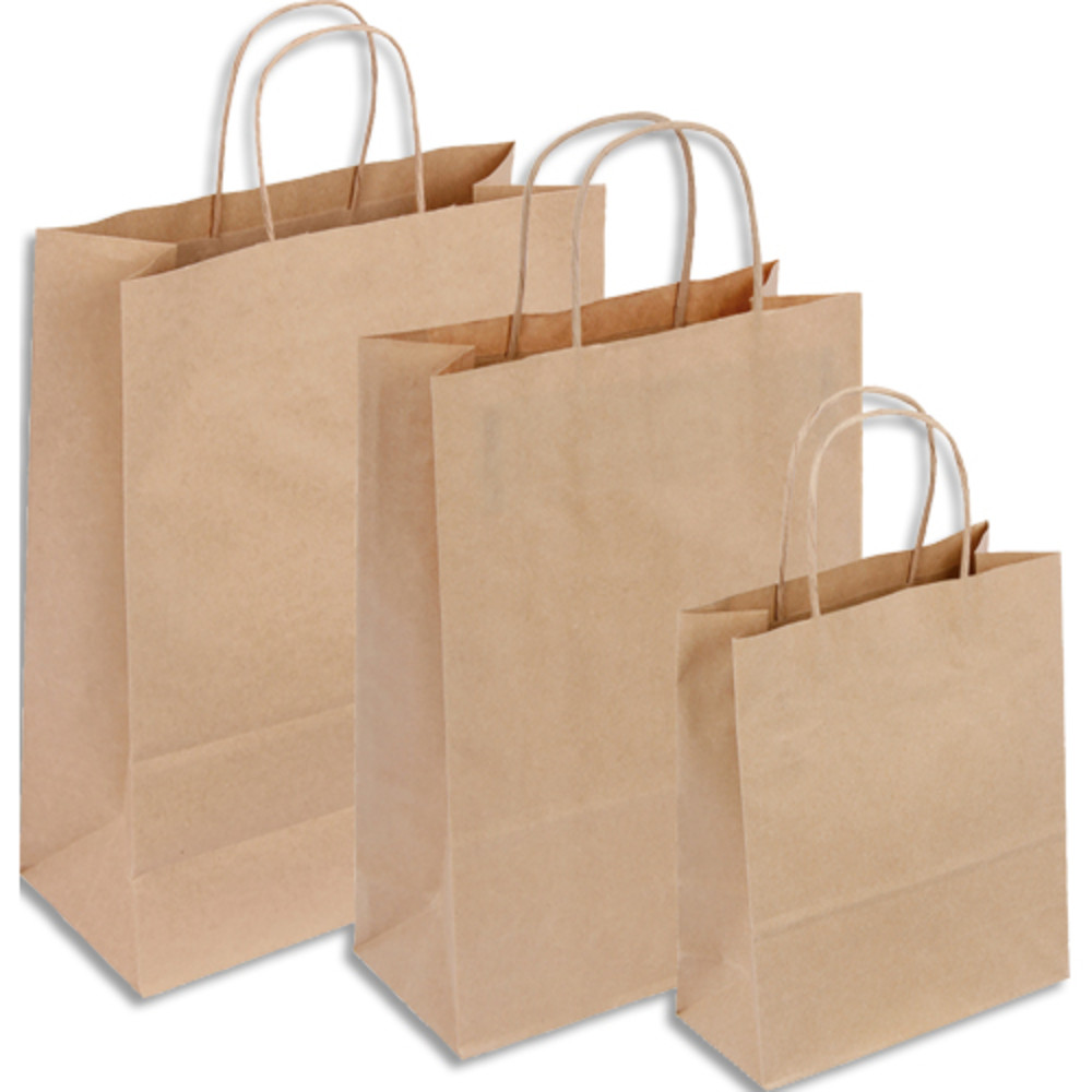 INAPA Lot 50 sacs en papier kraft brun 100 g/m. Poignes torsades. Dimensions 32x44cm. Soufflet latral 12 cm
