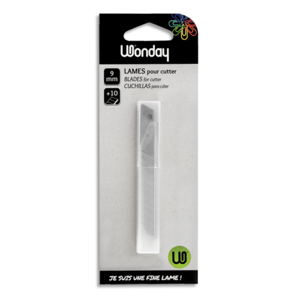 WONDAY Etui de 10 lames prdcoupes de 9 mm pour cutter de prcision. Lames en acier inox tremp