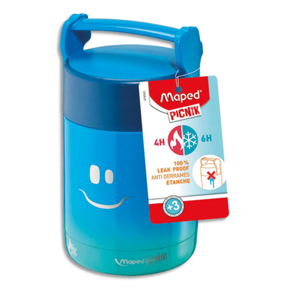 MAPED Bote djeuner isotherme PICNIK bleu enfant en acier inoxydable, poigne et ouverture facile