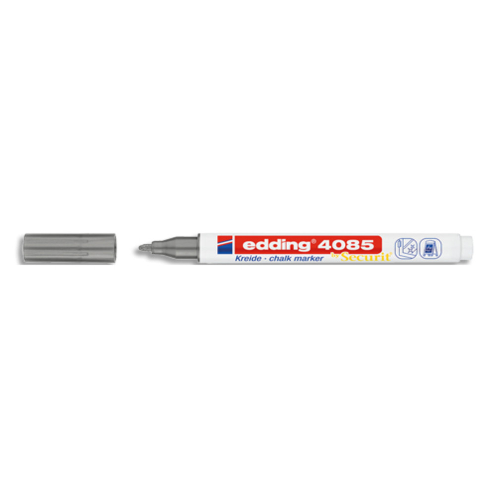 EDDING Marqueur craie liquide E-4085 pointe ogive 1-2mm base eau. Effaable chiffon humide.Coloris argent