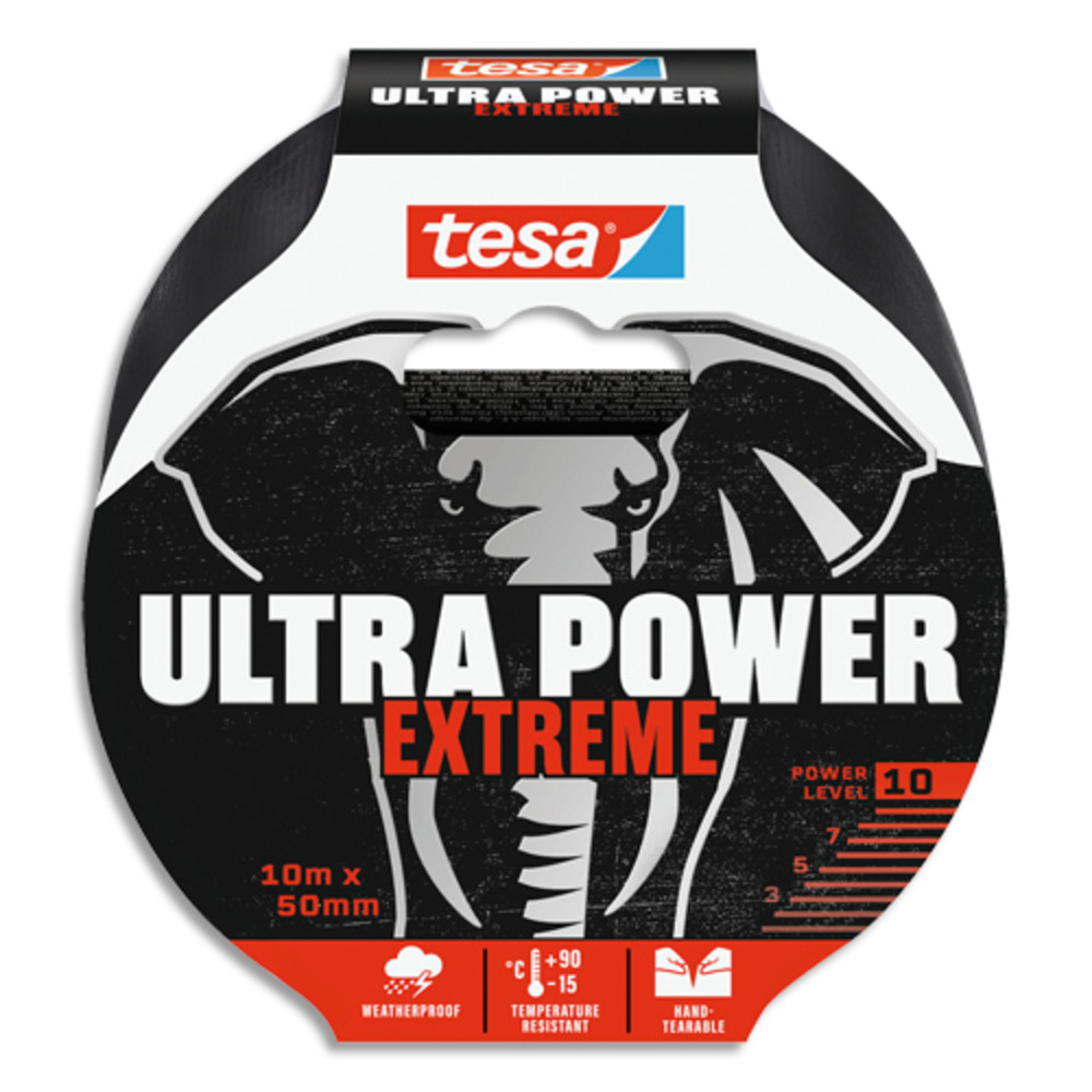 TESA Ruban rparation POWER EXTREME 10mx5cm ultra rsistant, dchirable  la main. Coloris noir
