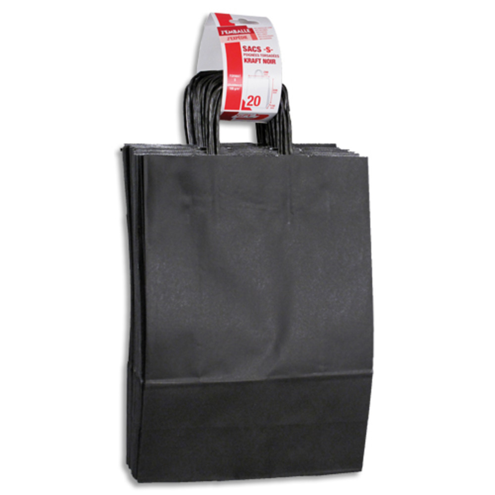 GPV Paquet de 20 sacs  anse torsade kraft noir 100gr/m. Format 33x24x11cm (S) FSC-M