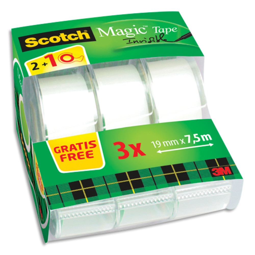 SCOTCH Lot spcial CADDY PACK 2 (+1 gratuit) dvidoir adhsif Scotch Magic 19 mm x 7,5 m