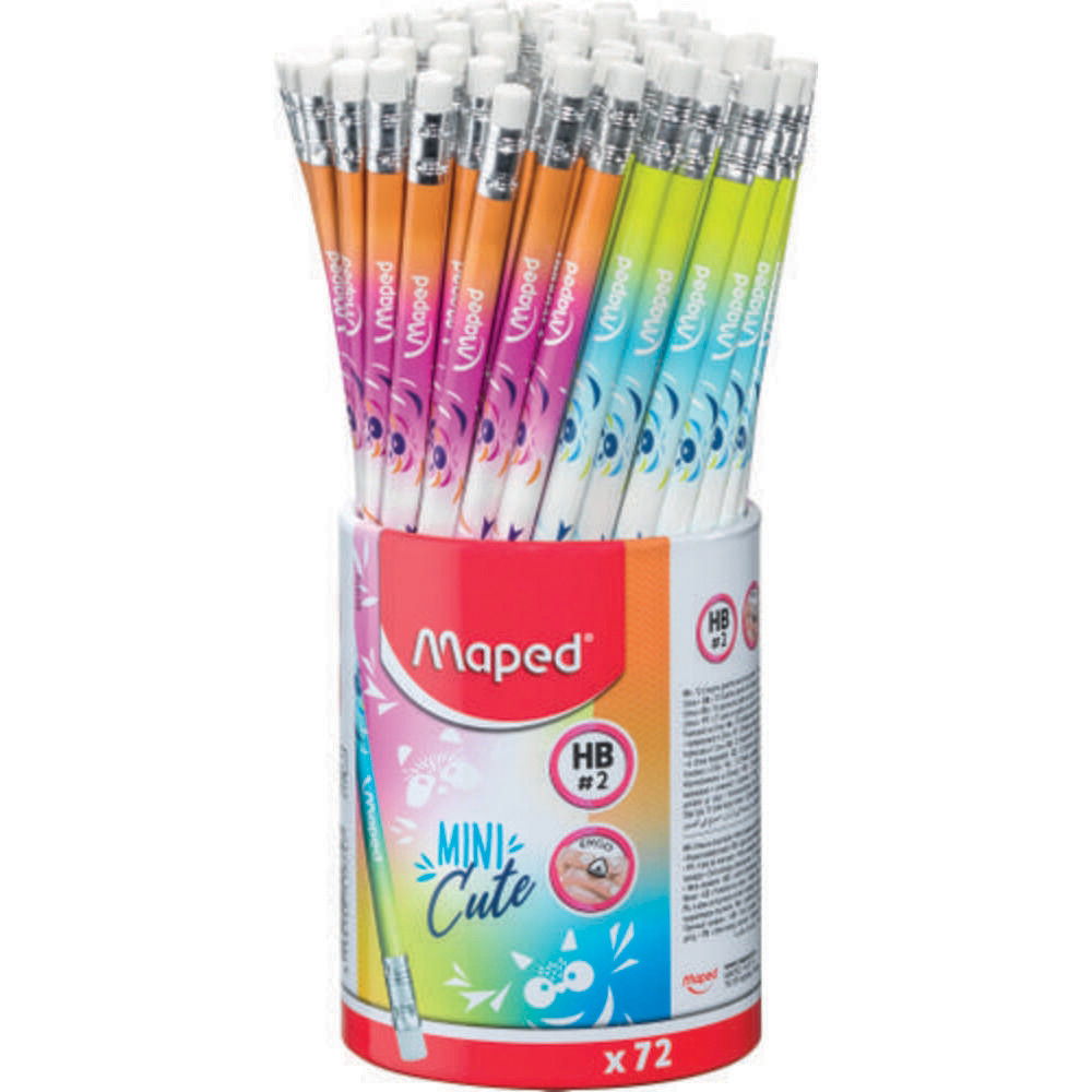 MAPED POT de 72 Crayons Graphite MINI CUTE HB, embout gomme, coloris assortis