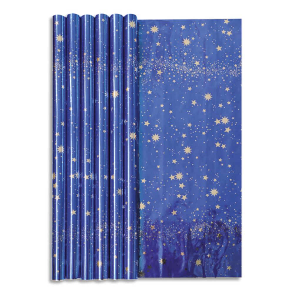 CLAIREFONTAINE Rouleau papier cadeau CIEL ETOILE 60g. Dimensions 1,5 x 0,70m. Coloris Bleu mtal