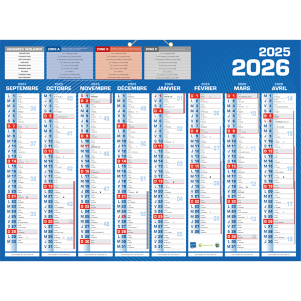 CBG Calendrier CLASSIQUE septembre  dcembre, millsim, 40,5x55cm, 2 ill