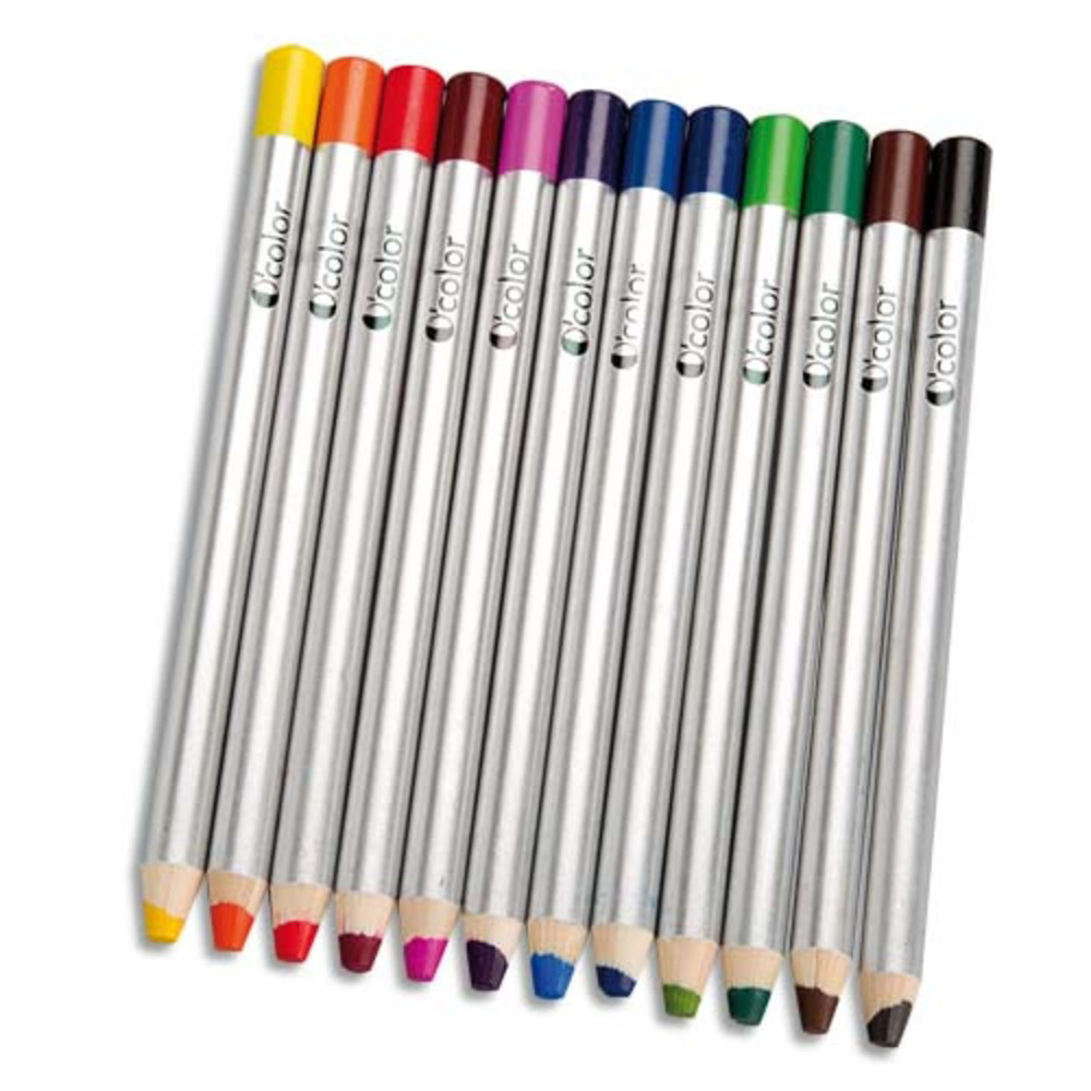 O COLOR O'COLOR Bote 12 crayons coul gros module pour ardoises et tableau effaables  sec 180X12 mm, mine 8 mm