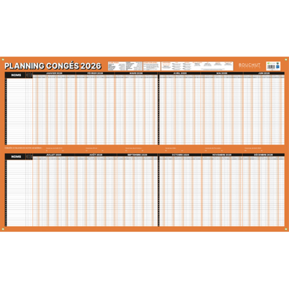 CBG Planning annuel congs et absences millsim, 32 personnes, effaable  sec, 60x99cm, 4 oeillets