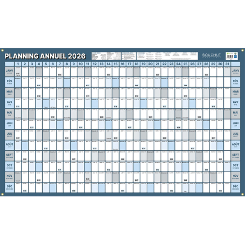 CBG Planning annuel de Janvier  Dcembre, effaable  sec, 60x99cm, 4 illets