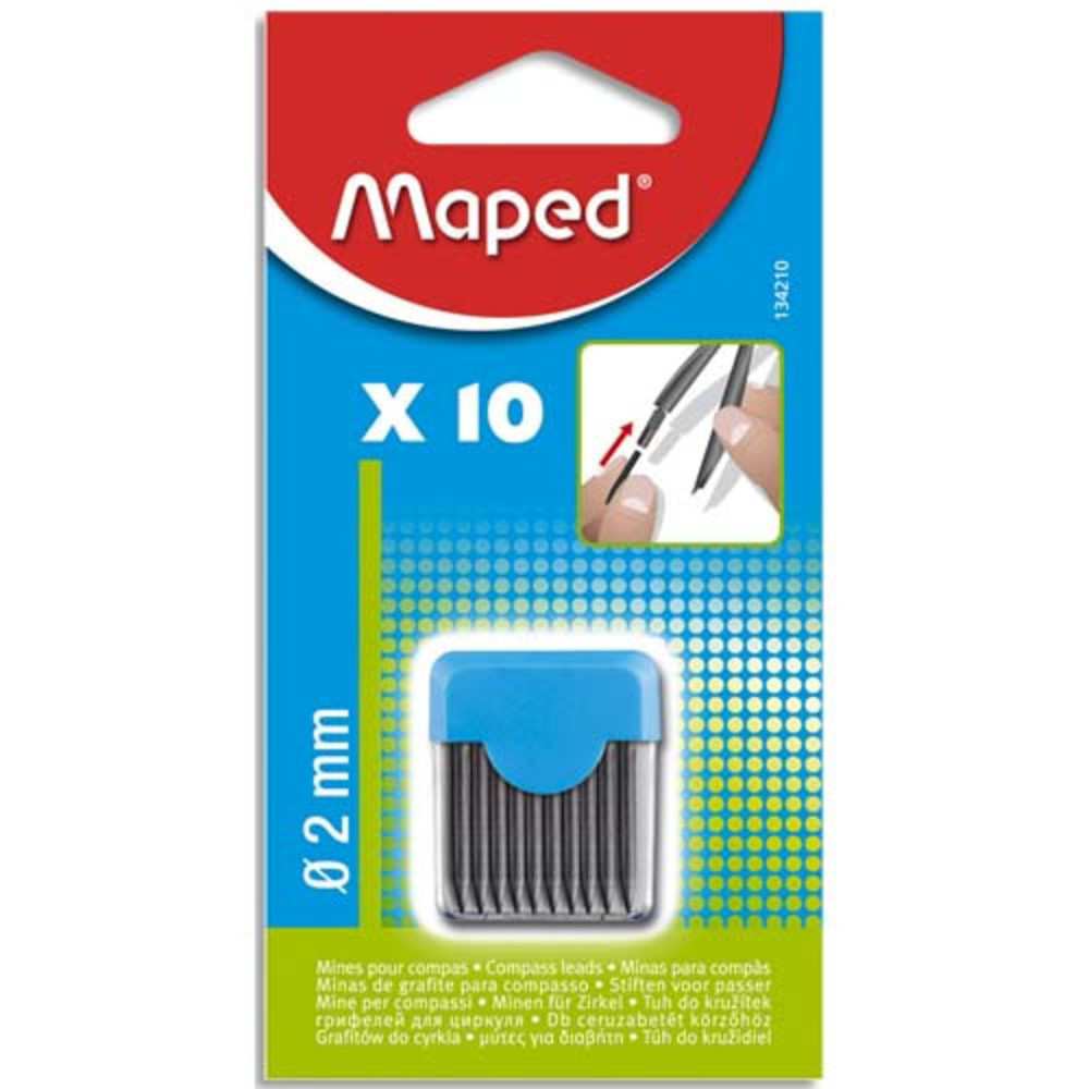 MAPED Blister tui de 10 mines de rechange pour compas pointe 2 mm