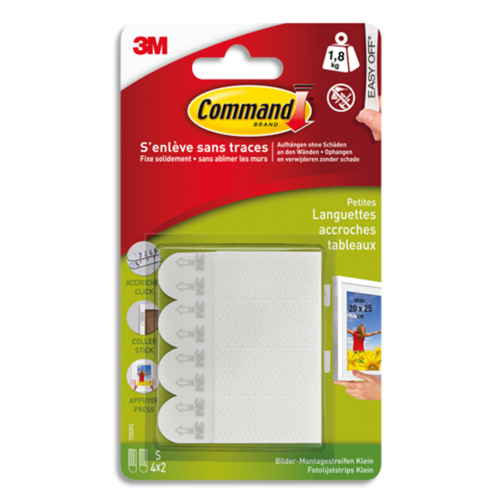 COMMAND Blister de 8 Languettes de fixation Command pour tableau, Petit modle Blanc Poids max 1,8 kg