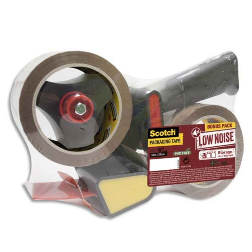 SCOTCH Pack Dvidoir d'emballage mtal avec frein rglable et 2 rouleaux adhsif 50 microns Havane BP503