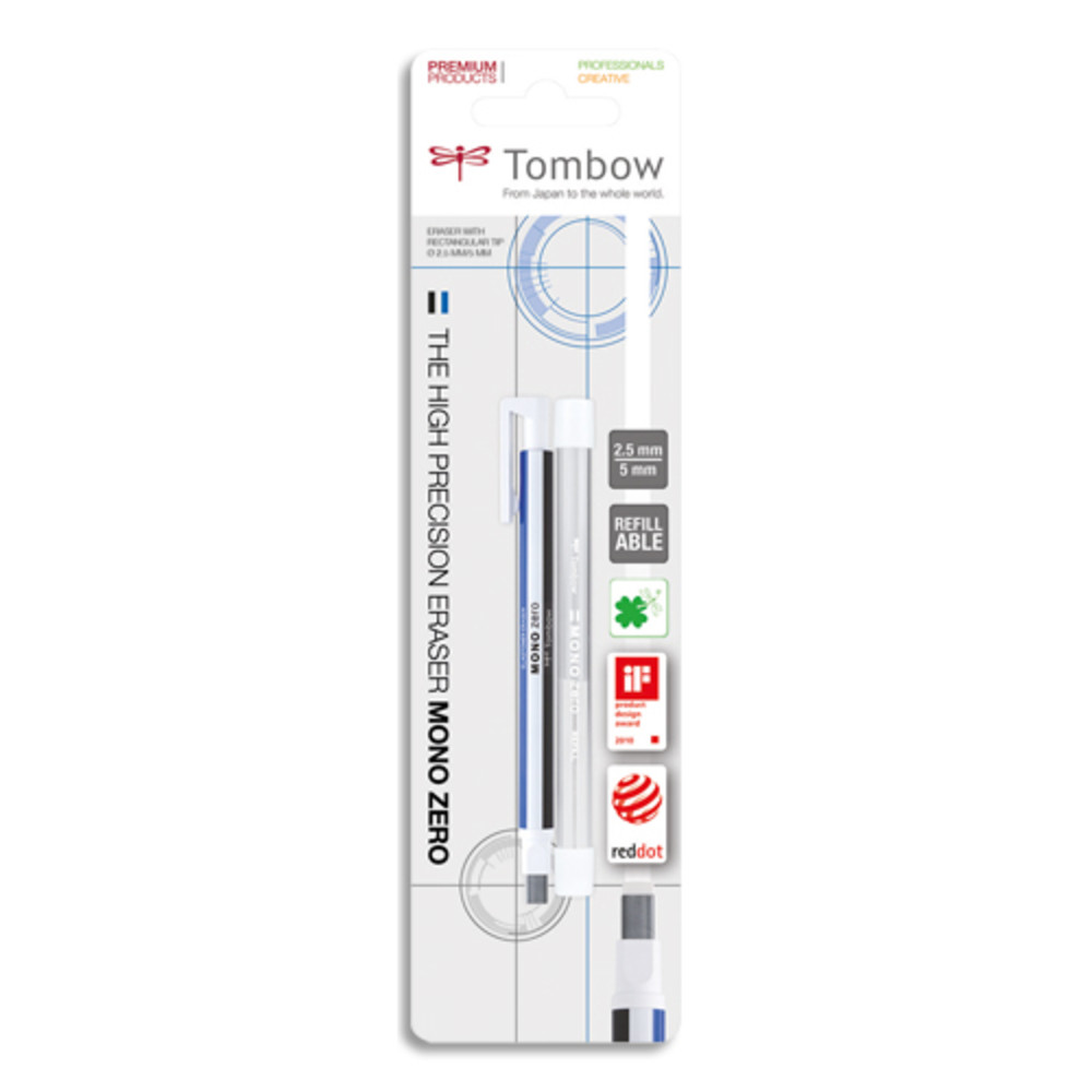 TOMBOW Stylo gomme pte rect., corps Bleu/Blanc/Noir(blister)