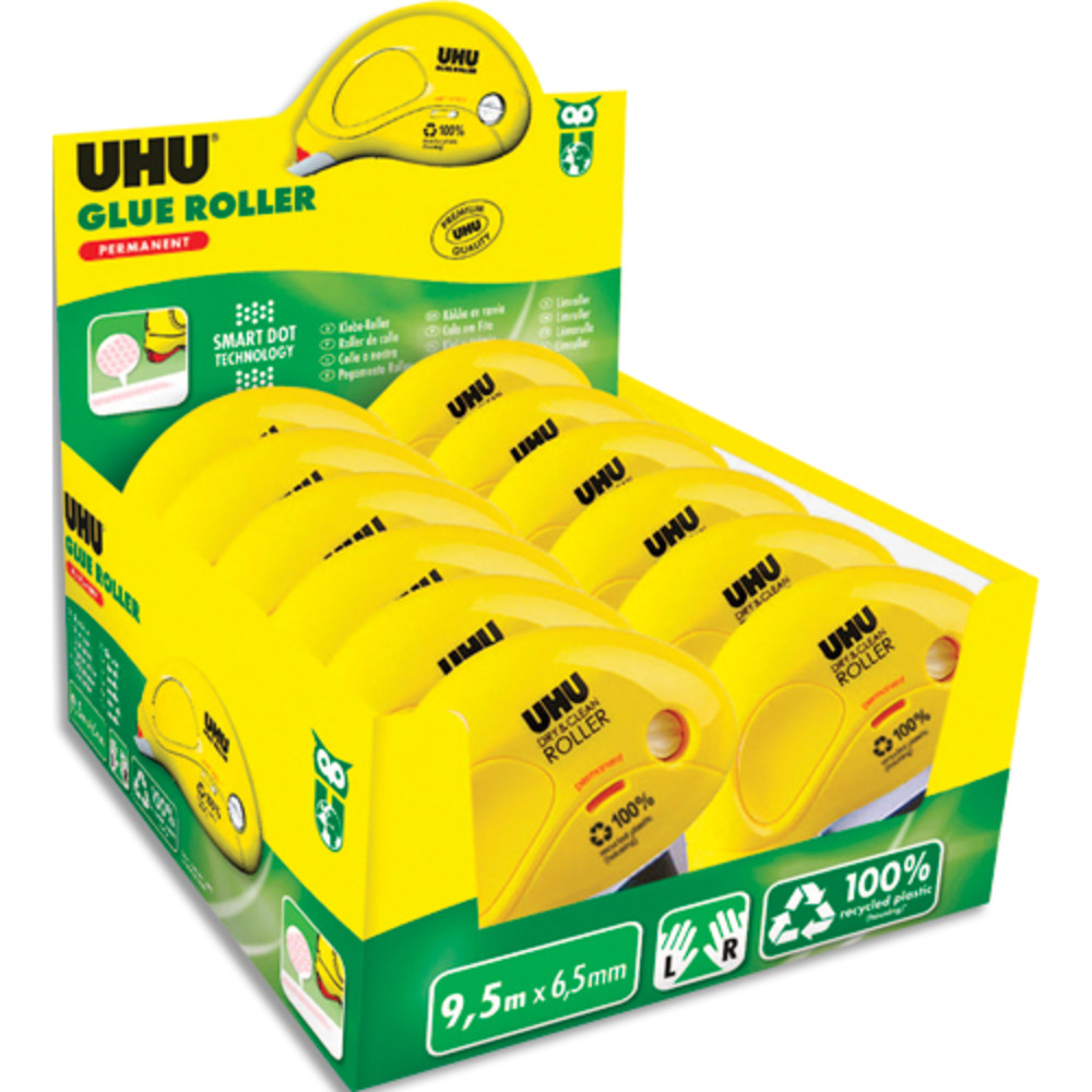 UHU Pack co 12 rollers glue Dry & Clean jetable permanent 9,5mx6,5mm
