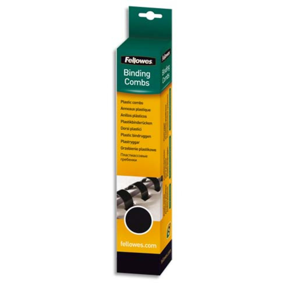 FELLOWES Bote de 25 reliures plastique 10 mm Noir 53311