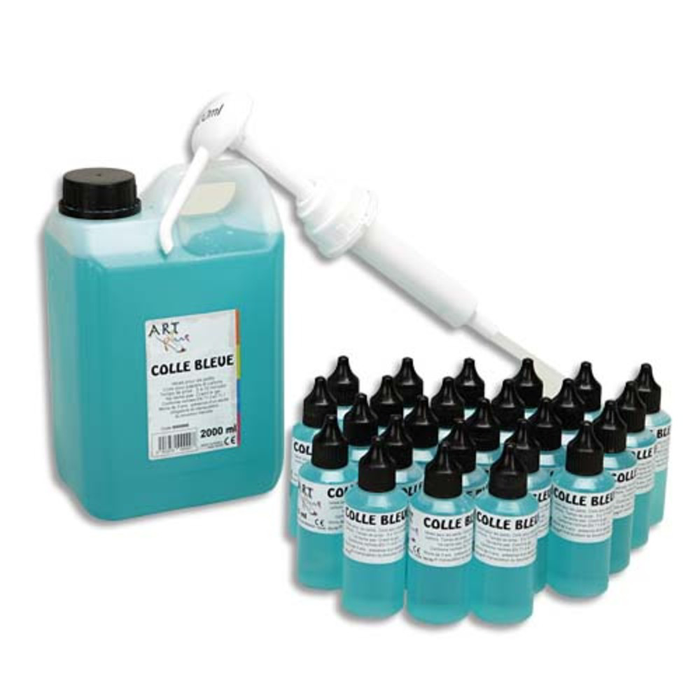 ART PLUS Kit colle Bleute compos d'un jerrycan de 2 litres de colle Bleute + 1pompe + 25 flacons 60ml