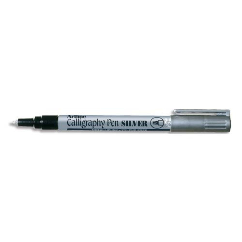 ARTLINE Stylo calligraphie pointe fibre biseaute 2,5mm. Coloris Argent