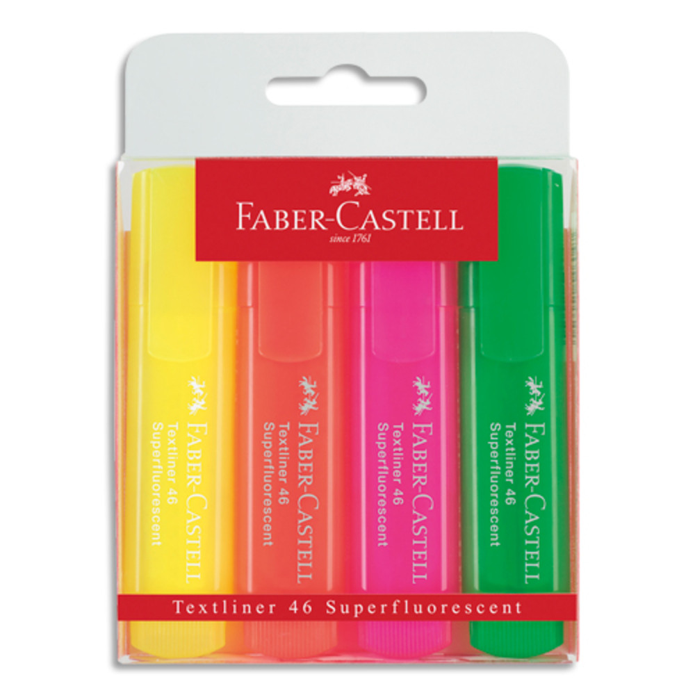 FABER CASTELL Etui de 4 surligneurs TEXTLINER 1546. Coloris assortis standard: jaune, orange, rose, vert