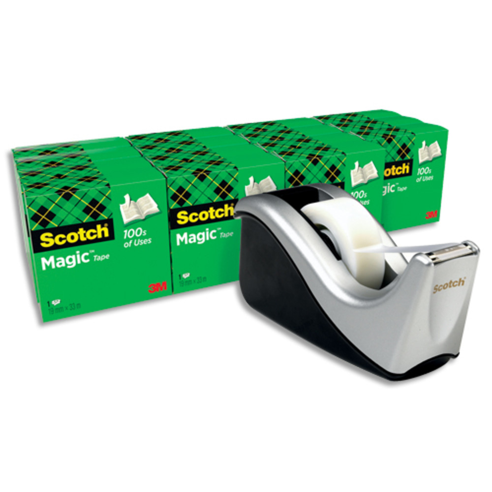 SCOTCH Lot de 16 rouleaux de ruban Magic invisible 19 mm x 33 m avec 1 dvidoir C60