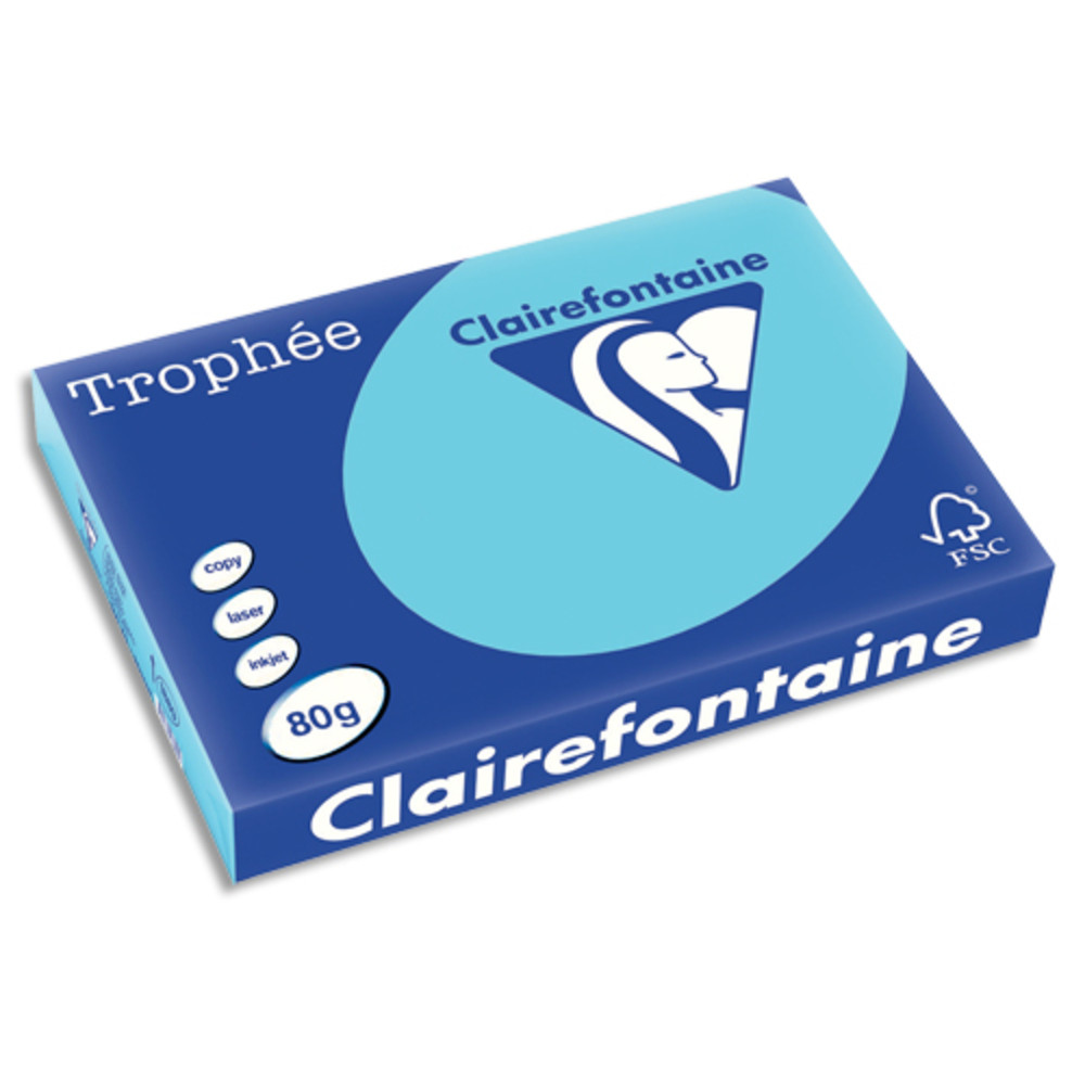CLAIREFONTAINE Ramette de 500 feuilles papier couleur TROPHEE 80 grammes format A3 Bleu aliz 1889