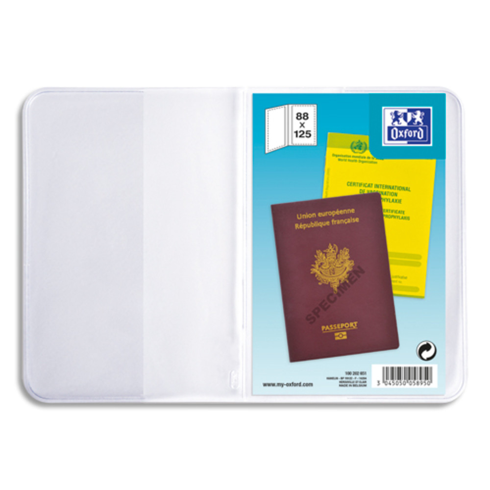 OXFORD Etuis pour passeport, 9,5 x 13 cm, en PVC 30/100e. Prsentation 2 volets