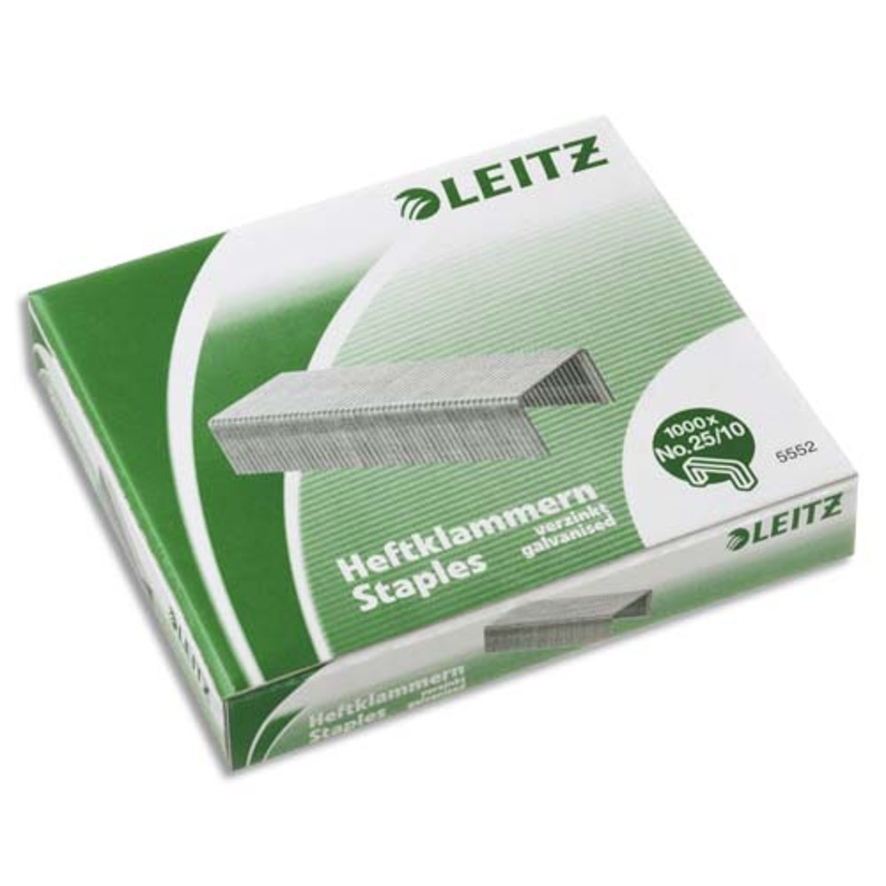 LEITZ Bote de 1000 agrafes 25/10 pour agrafeuse 60 feuilles Flatclinch 5552